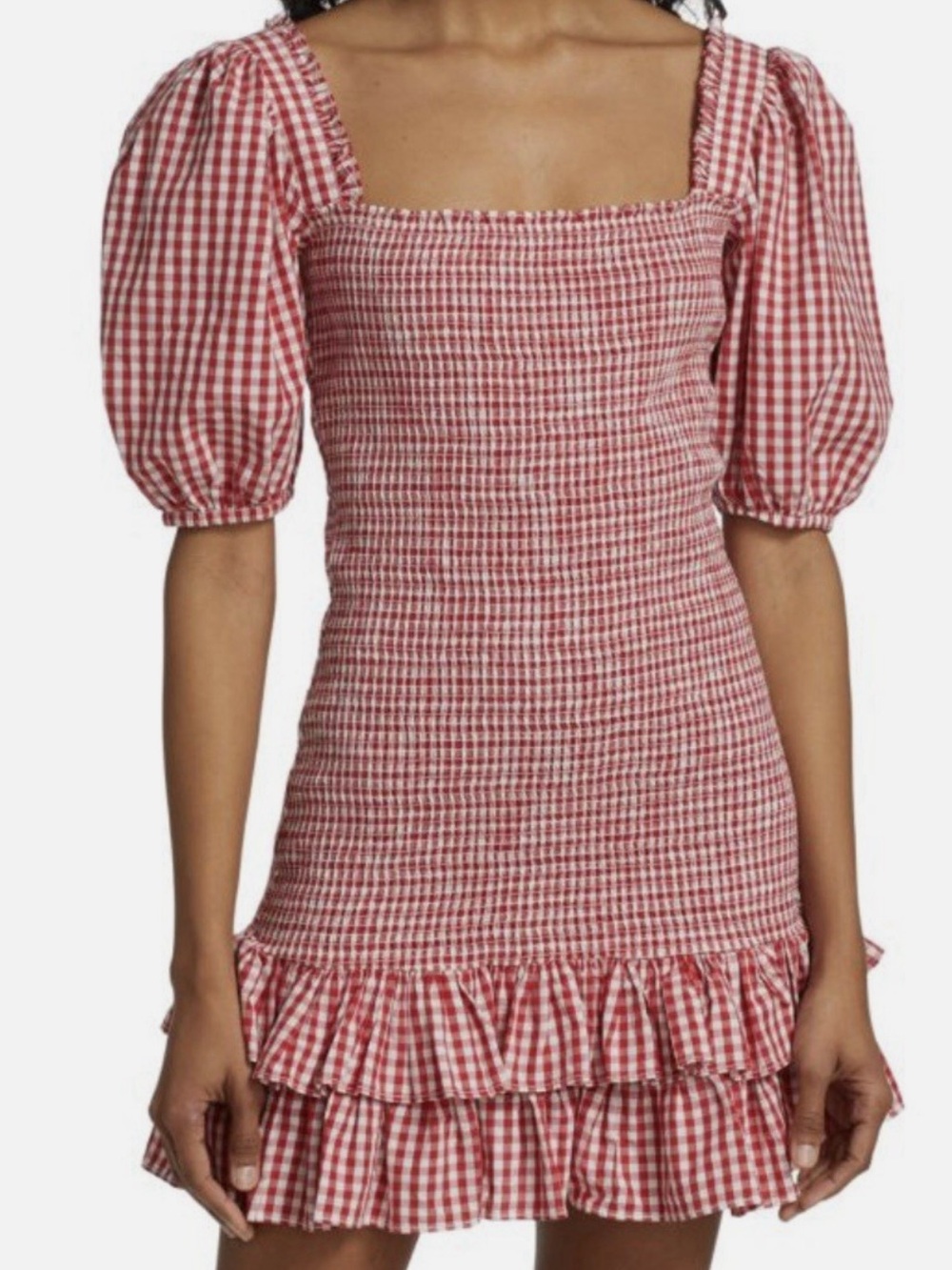 Bytimo Red Gingham Mini Dress with Puff Sleeves